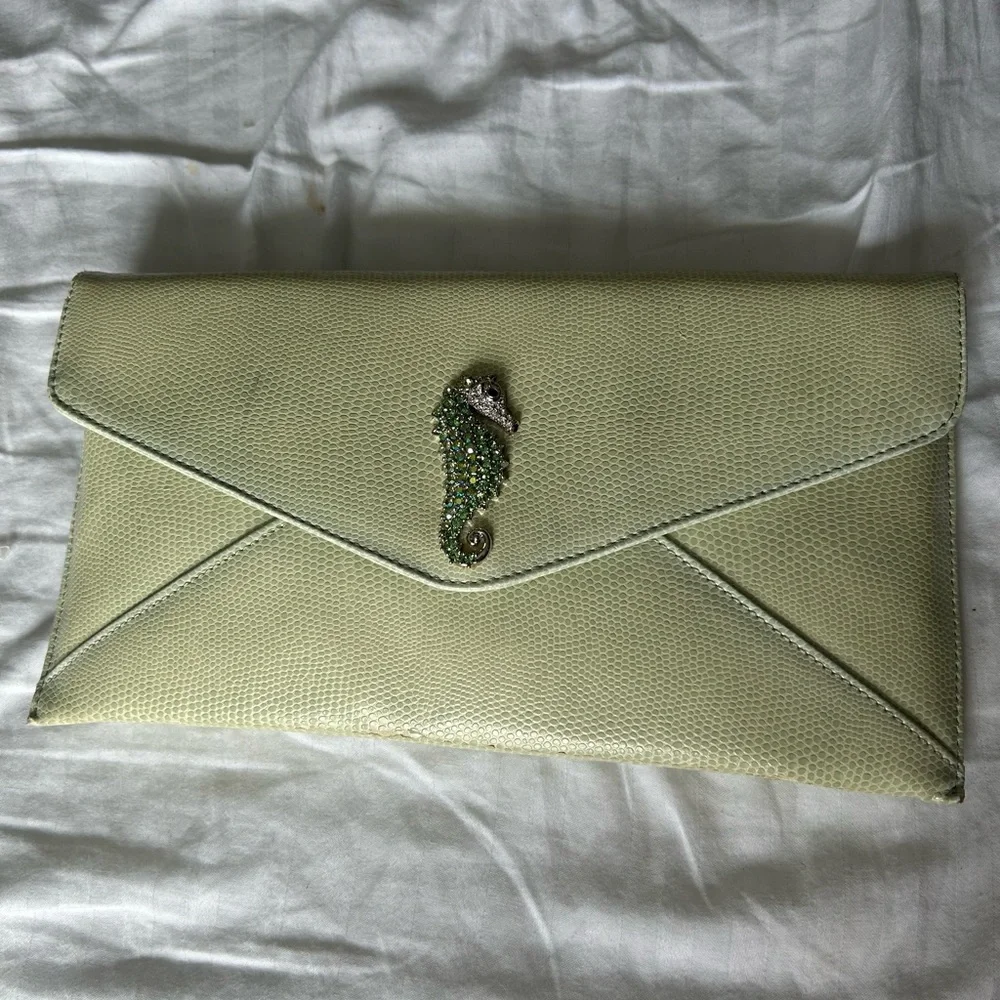 Marjorie Bloom Collection Green Clutch: Shoulder Bag Seahorse Embellished